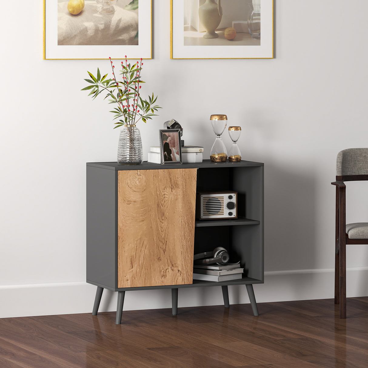 easycomfort easycomfort credenza moderna con armadietto e vano portaoggetti in legno 80x39x76 cm grigio scuro