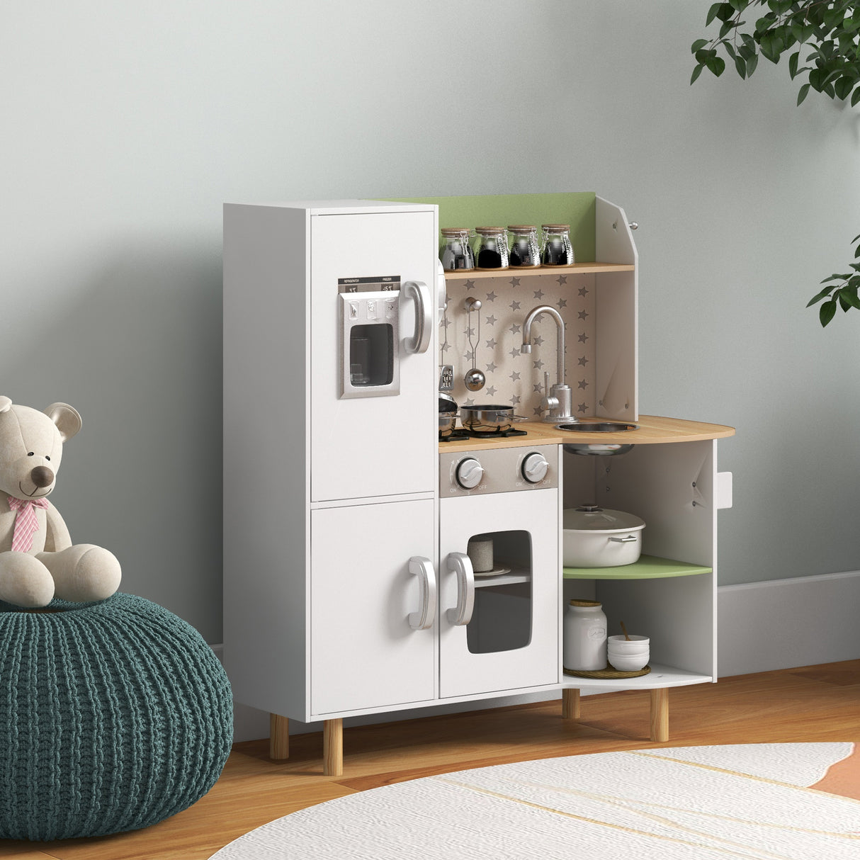 easycomfort easycomfort cucina giocattolo per bambini 3 6 anni con macchina del ghiaccio e utensili 84x34x89 cm bianco e verde