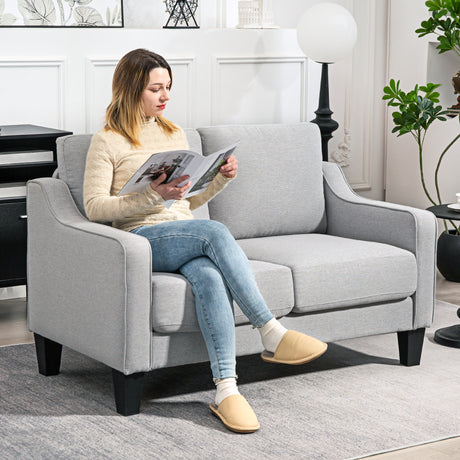 easycomfort easycomfort divano 2 posti moderno e salvaspazio in tessuto effetto lino 136x77x86 cm grigio chiaro