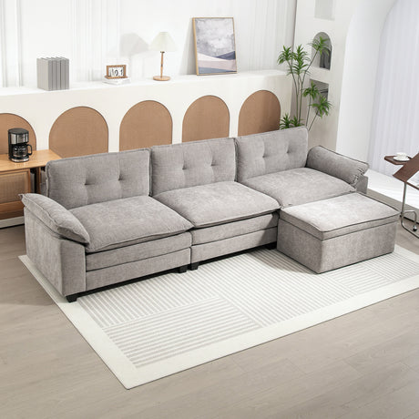 easycomfort easycomfort divano angolare modulare con chaise longue pouf contenitore e rivestimento in ciniglia grigio