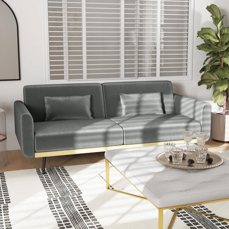 easycomfort easycomfort divano letto 3 posti con design clic clac e 2 cuscini in tessuto effetto velluto 206x81x83 cm grigio