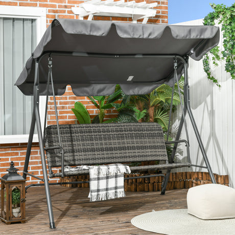 easycomfort easycomfort dondolo da giardino 3 posti con tettuccio regolabile in rattan pe 167x112x153cm grigio scuro