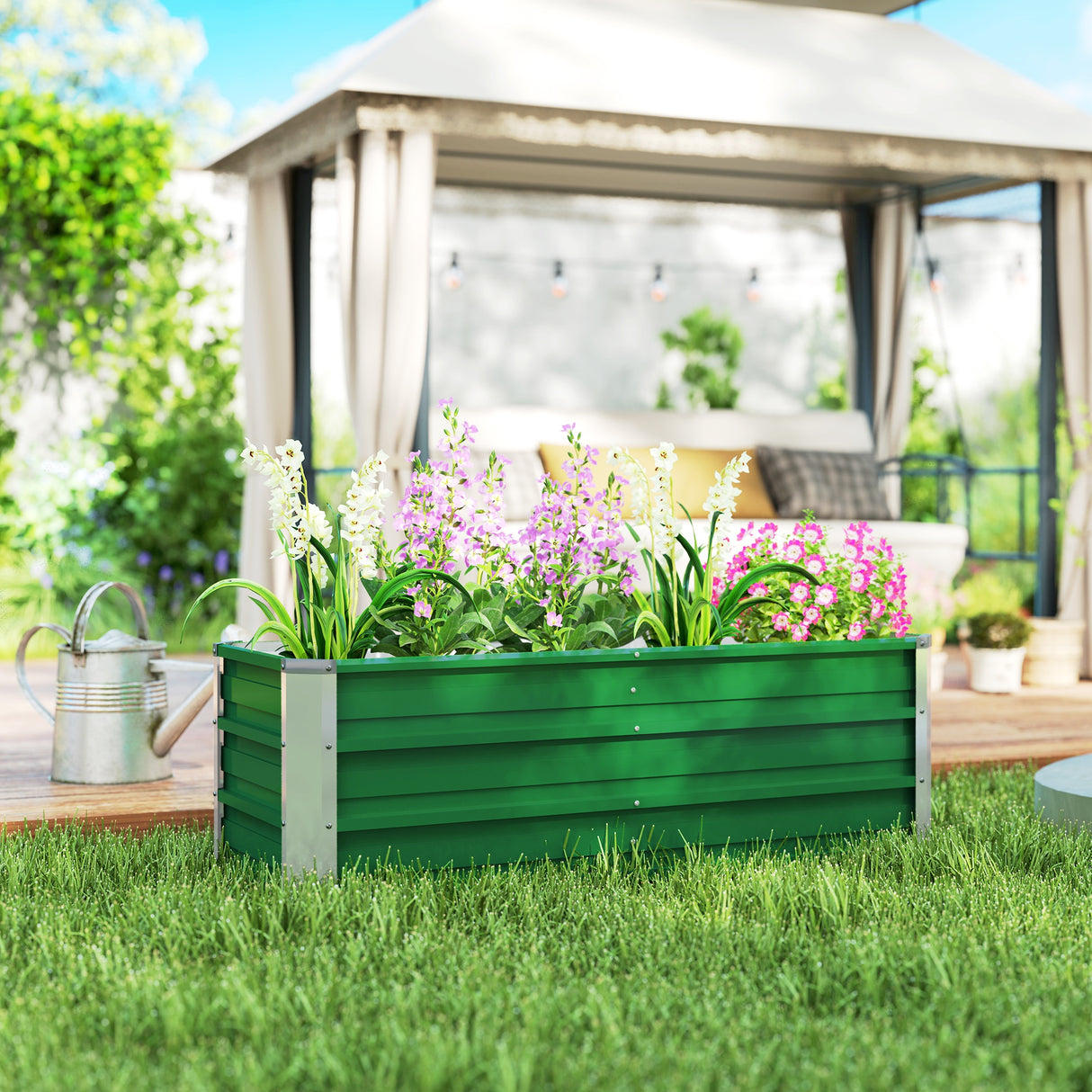 easycomfort easycomfort fioriera da giardino senza fondo con 2 aree di coltivazione in acciaio 125x47x40 cm verde