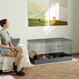 easycomfort easycomfort gabbia per animali piccoli 2 in 1 coperchio rimovibile e sezioni separate 121x61x61 cm nero