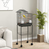 easycomfort easycomfort gabbia per uccelli con piedistallo ruote girevoli ripiano e accessori 46x36x120 cm nero