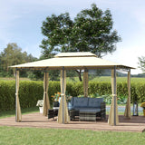 easycomfort easycomfort gazebo da giardino 3x4 m con tende e tetto a 2 livelli bianco crema