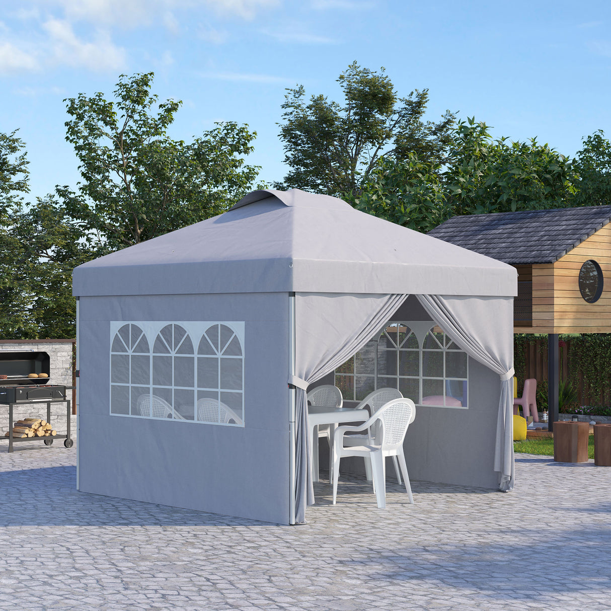 easycomfort easycomfort gazebo pieghevole 3x3 m con altezza regolabile su 3 livelli finestre e borsa di trasporto grigio chiaro