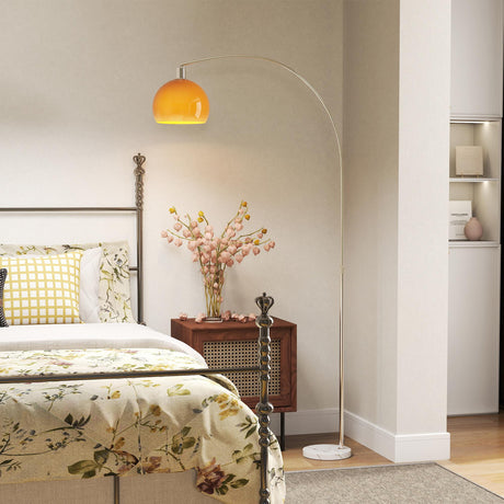 easycomfort easycomfort lampada da terra ad arco con interruttore a pedale in marmo metallo e plastica 26x90x180 cm bianco e arancione