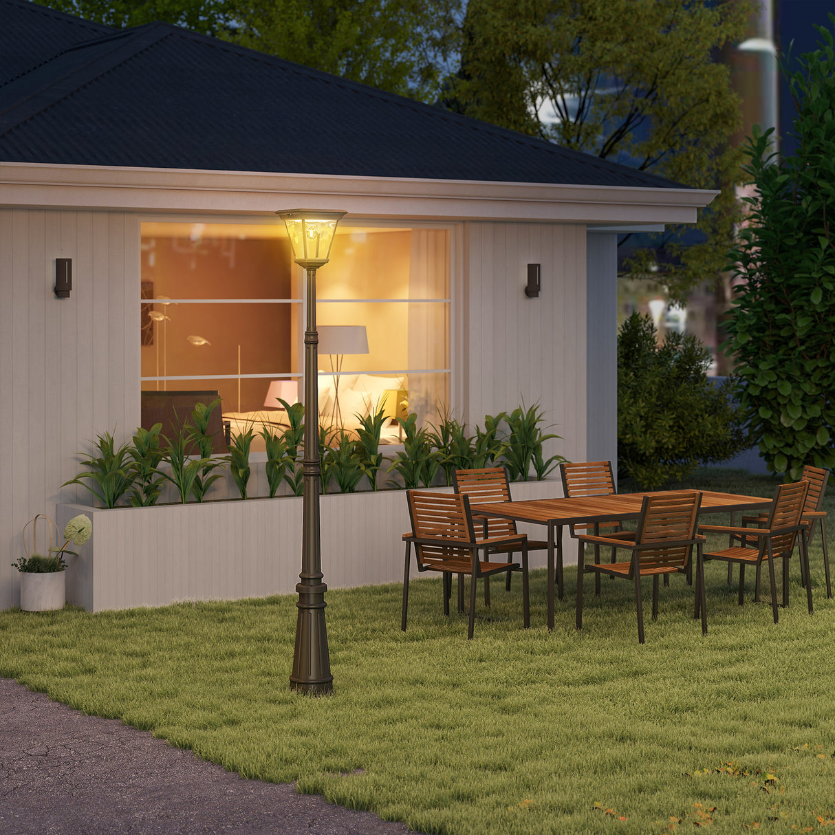 easycomfort easycomfort lampione da giardino a energia solare con sensore pir in alluminio e vetro 26x24x220 cm nero