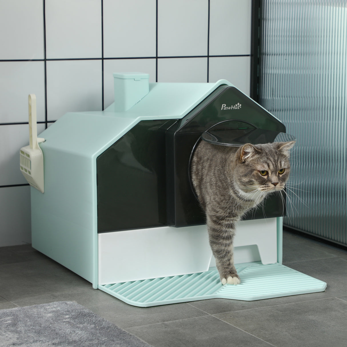 easycomfort easycomfort lettiera per gatti chiusa con vassoio estraibile tappetino e paletta 47x45x42cm azzurro