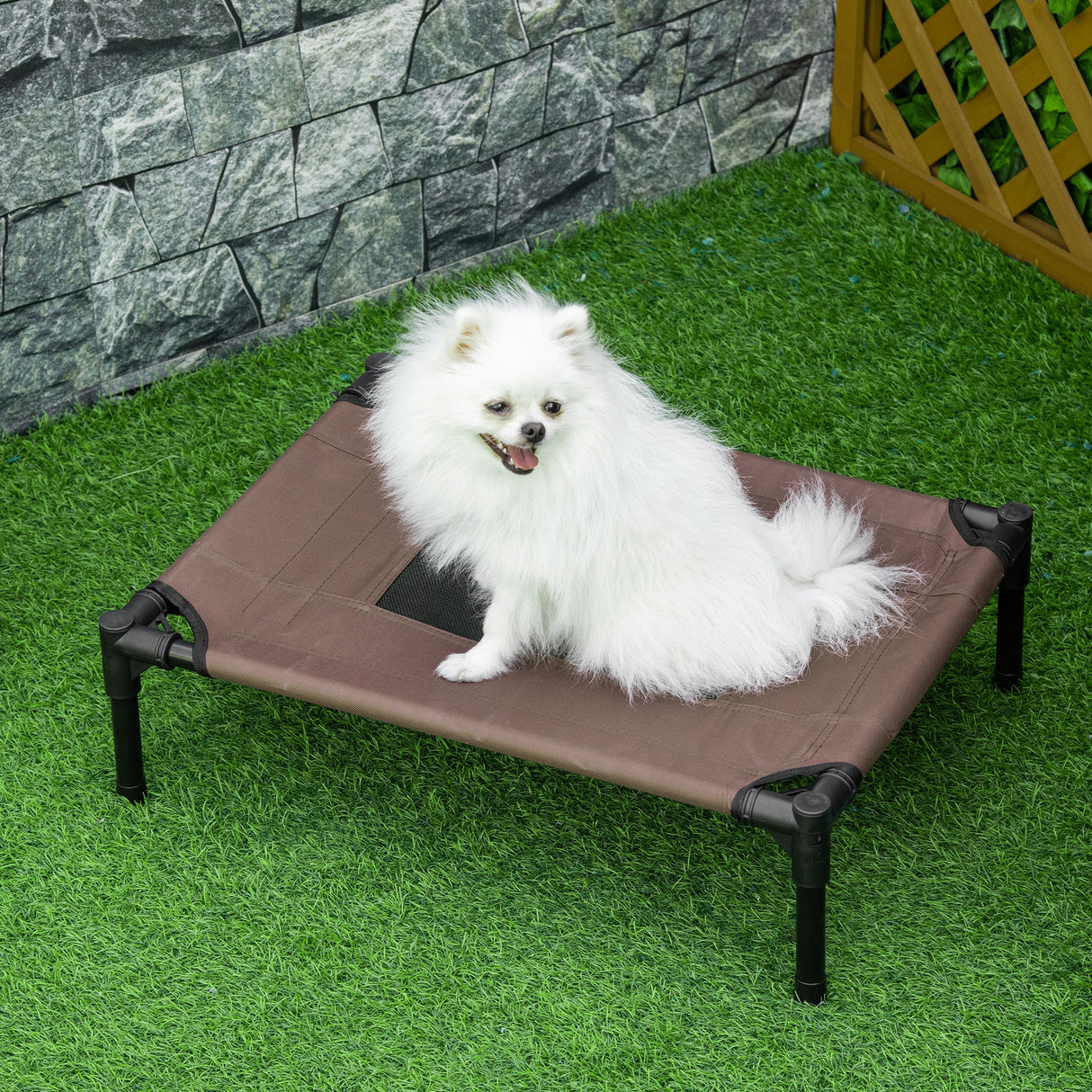 easycomfort easycomfort lettino per cani rialzato con seduta traspirante in acciaio e tessuto 61x46x18 cm nero e caffe