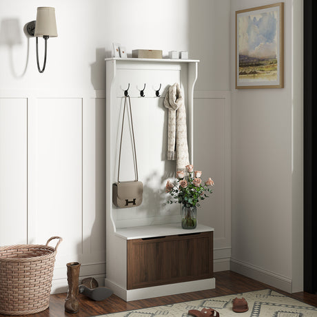 easycomfort easycomfort mobile appendiabiti 3 in 1 con 4 ganci e panca contenitore in legno 71 5x39 5x170 cm bianco