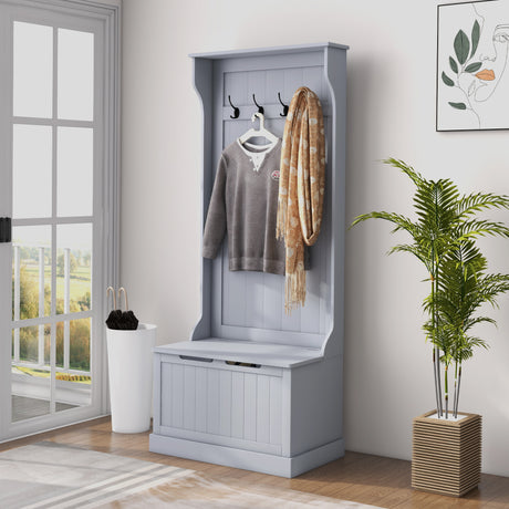 easycomfort easycomfort mobile appendiabiti 3 in 1 con 4 ganci e panca contenitore in legno 71 5x39 5x170 cm grigio