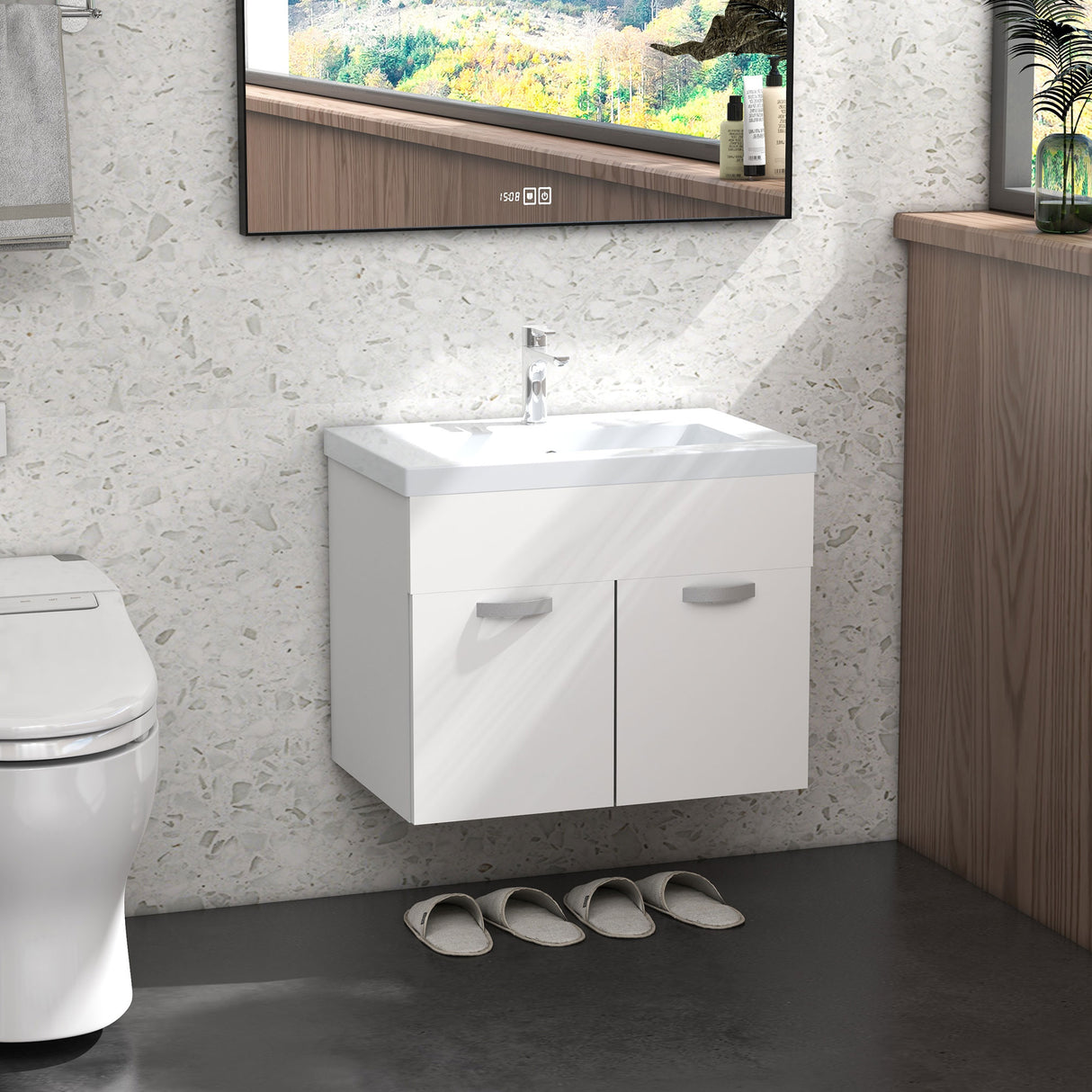 easycomfort easycomfort mobile bagno sospeso con lavabo armadietto a 2 ante con cerniere ammortizzate 61x40x50cm bianco lucido