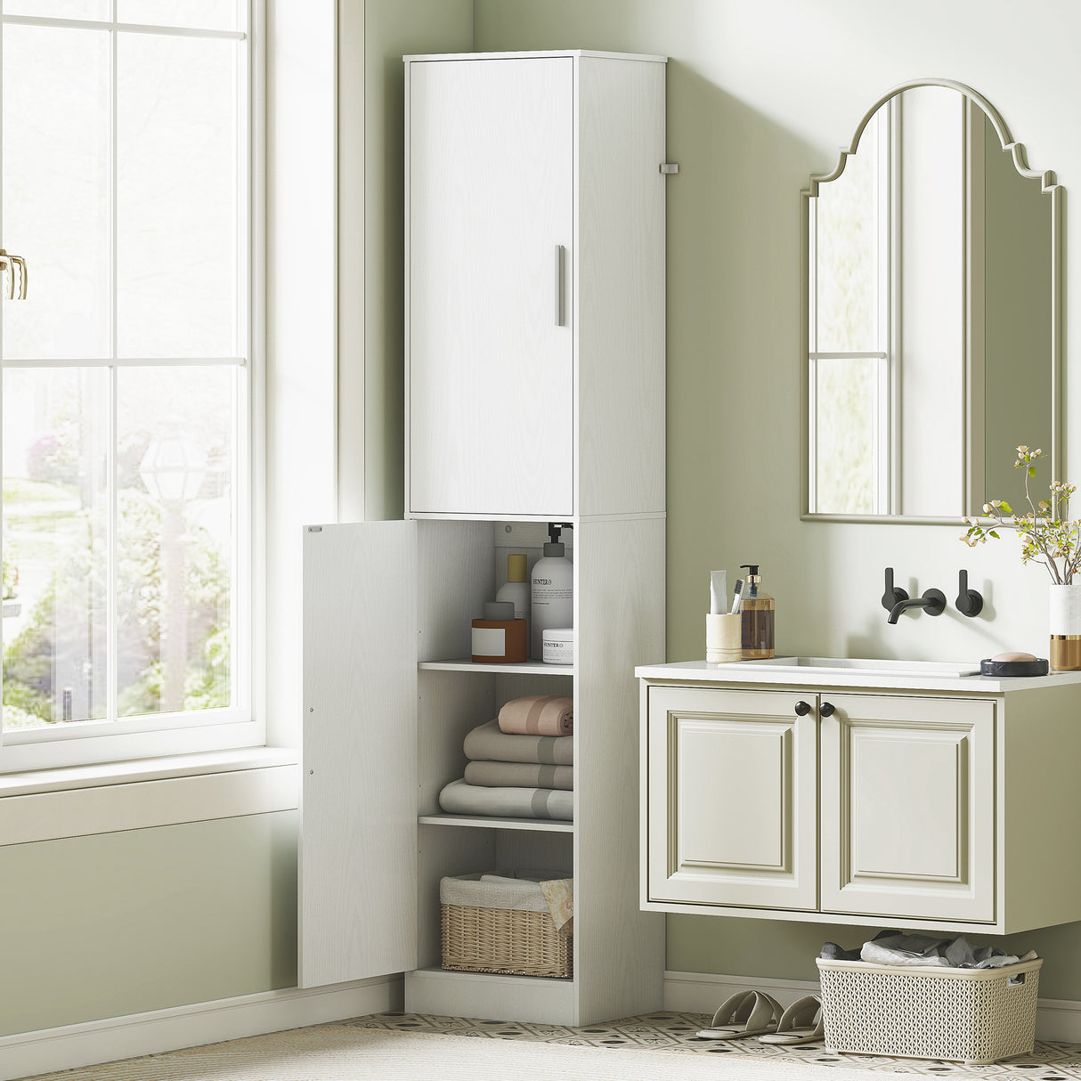 easycomfort easycomfort mobile colonna bagno a 2 armadietti con 6 ripiani regolabili in legno 40x35x180 cm bianco