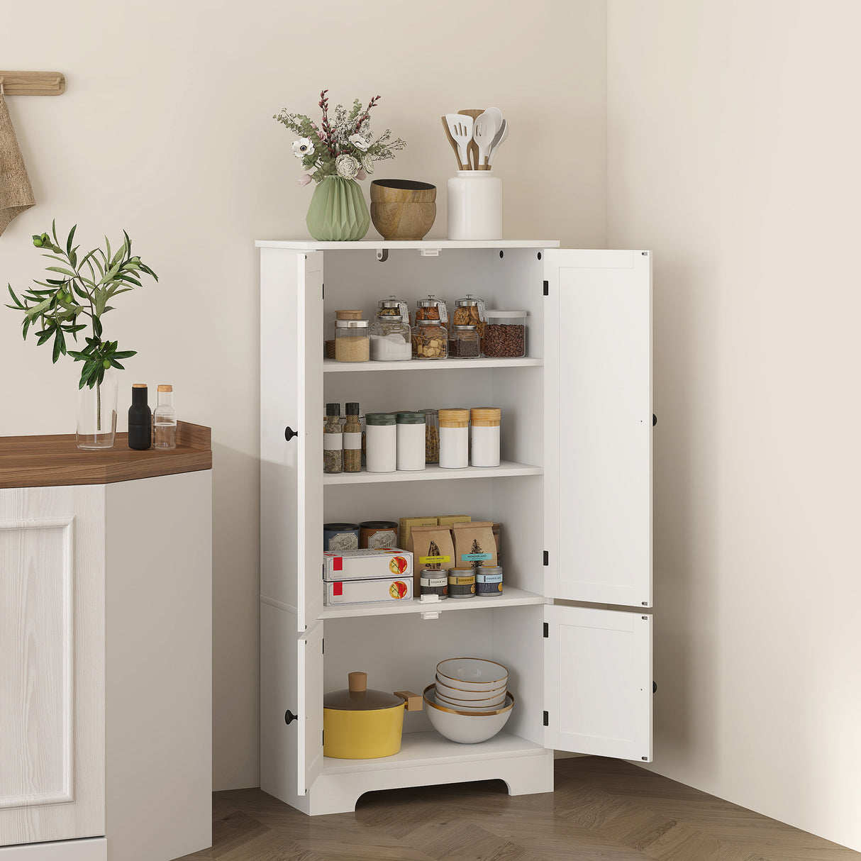 easycomfort easycomfort mobile credenza da cucina a 4 ante con 2 armadietti e ripiano regolabile 58 2x30x123 cm bianco
