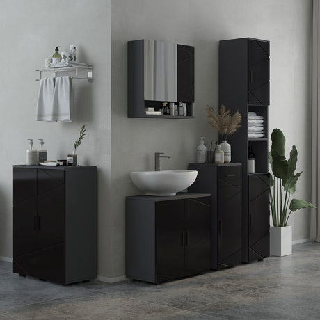 easycomfort easycomfort mobiletto bagno 2 ante in legno con 3 ripiani e chiusura ammortizzata 60x30x82cm nero