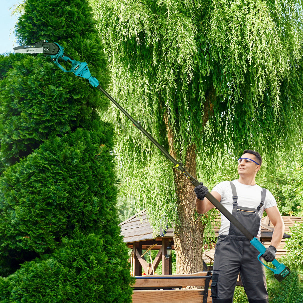 easycomfort easycomfort motosega a batterie 2 in 1 con palo telescopico motore brushless 2 batterie e blocco di sicurezza blu