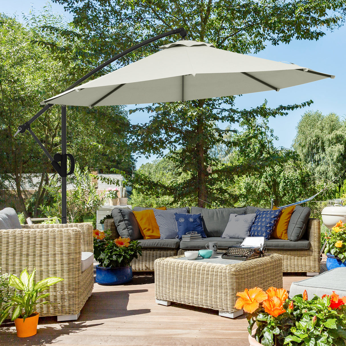 easycomfort easycomfort ombrellone a braccio a 8 stecche con base a croce in alluminio metallo e poliestere 3x2 6 m crema