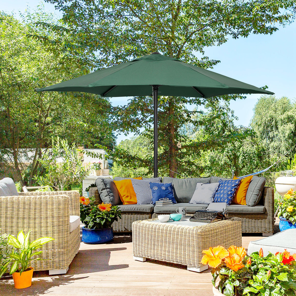 easycomfort easycomfort ombrellone da giardino 2x2 m a 6 stecche con presa daria in alluminio metallo e poliestere verde