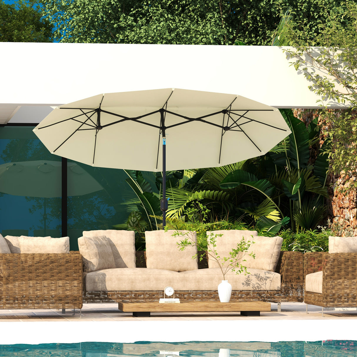 easycomfort easycomfort ombrellone da giardino doppio inclinabile con apertura a manovella 285x147x227cm beige