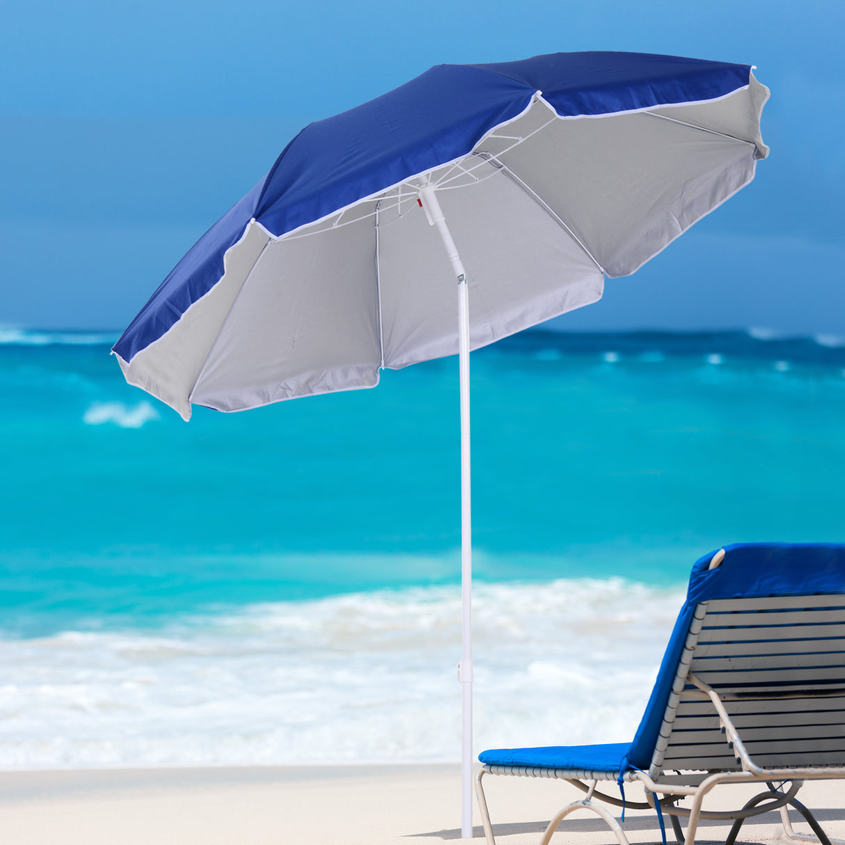 easycomfort easycomfort ombrellone da spiaggia inclinabile con fodera riflettente in acciaio e poliestere 1 7x2 05 m blu