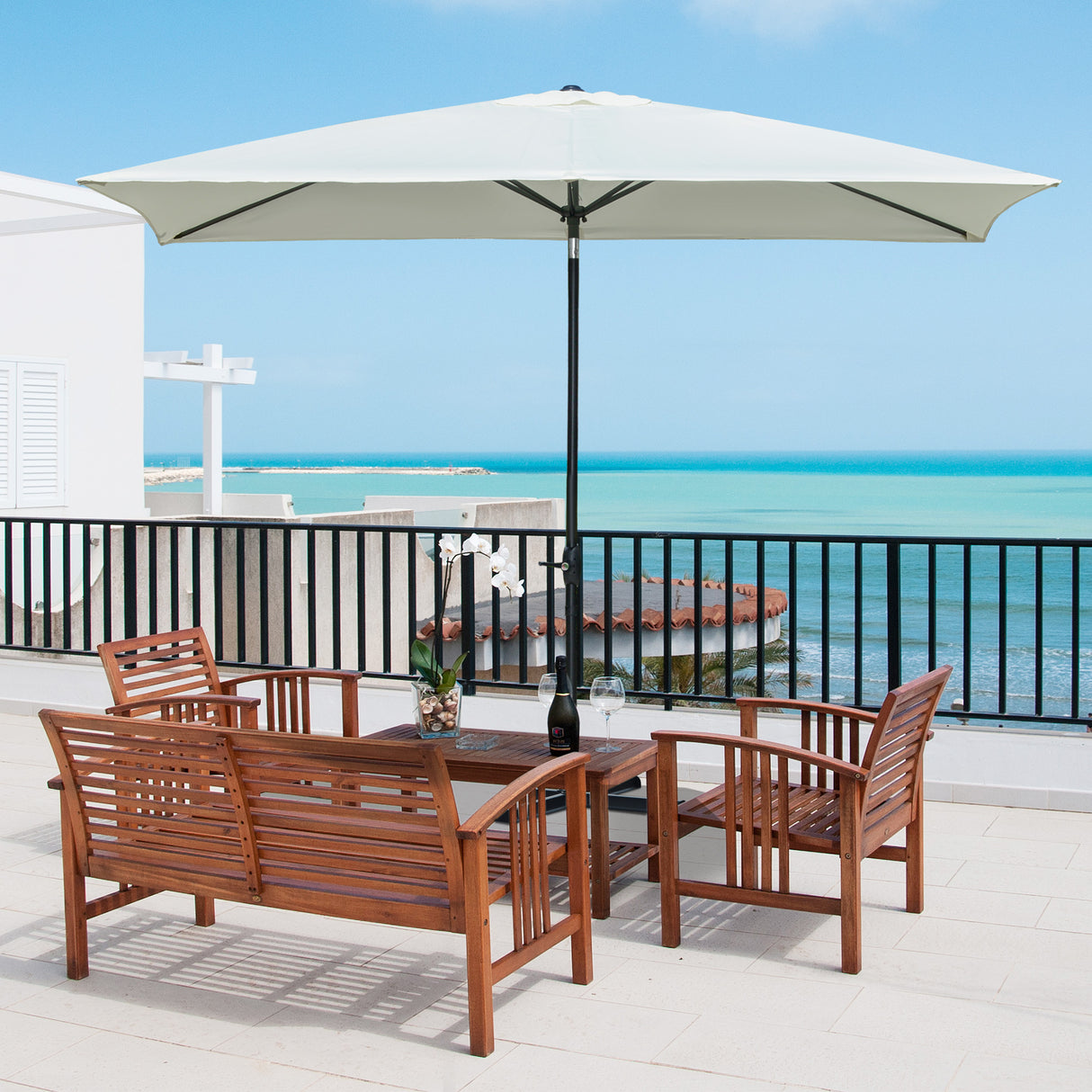 easycomfort easycomfort ombrellone rettangolare 2x3 m da giardino con apertura a manovella e inclinazione regolabile beige