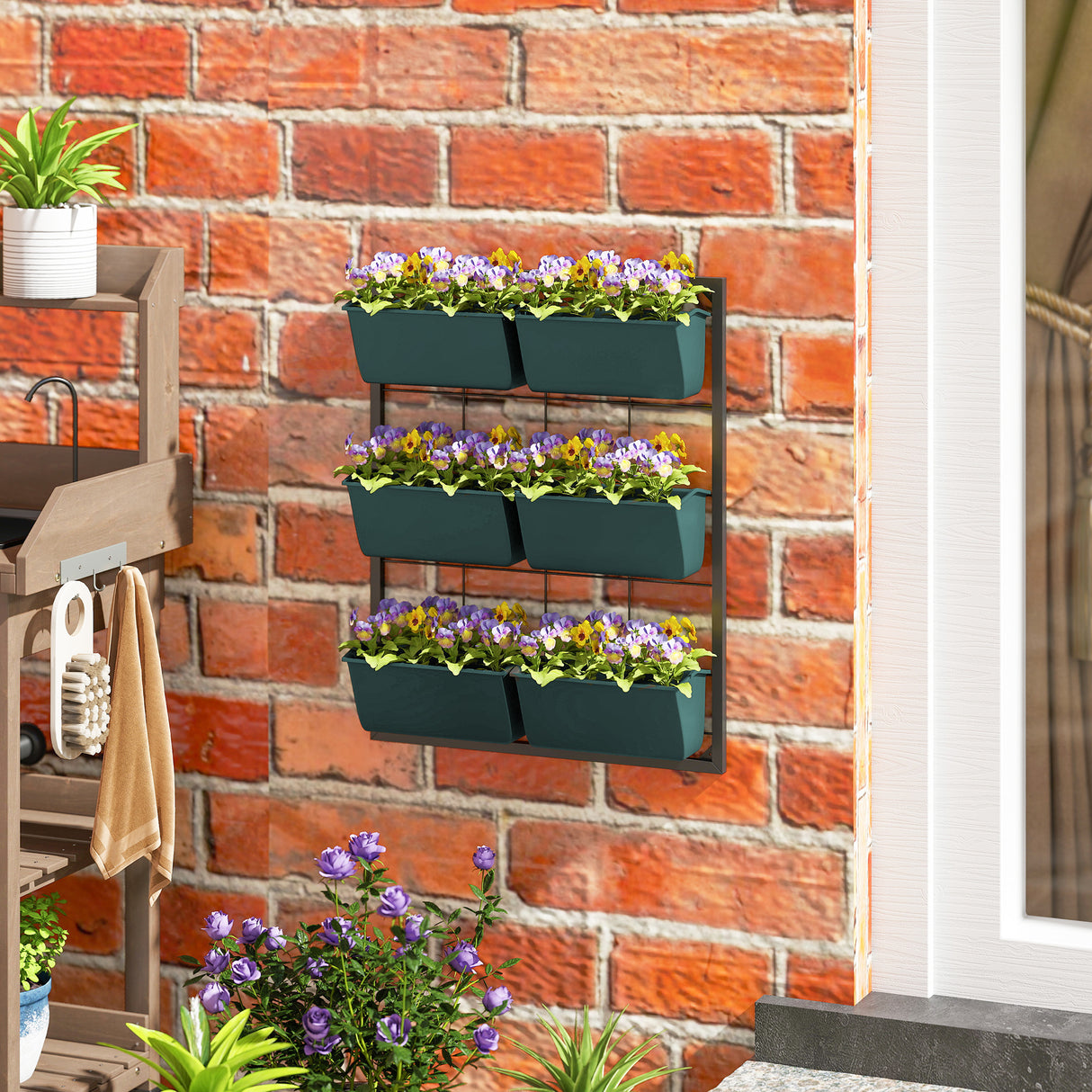 easycomfort easycomfort orto verticale a 3 livelli con 6 vasi in acciaio e plastica 52x14x66cm verde scuro