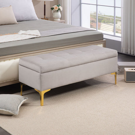 easycomfort easycomfort panca contenitore fondo letto con tessuto vellutato e gambe dorate 120x44x44 5cm grigio chiaro