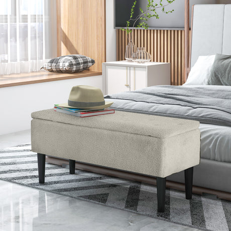 easycomfort easycomfort panca fondoletto con vano contenitore da 47l e rivestimento boucle 95x38x45 cm beige
