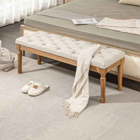easycomfort easycomfort panca fondoletto imbottita con seduta trapuntata a bottoni in tessuto e legno 120x41x48cm crema