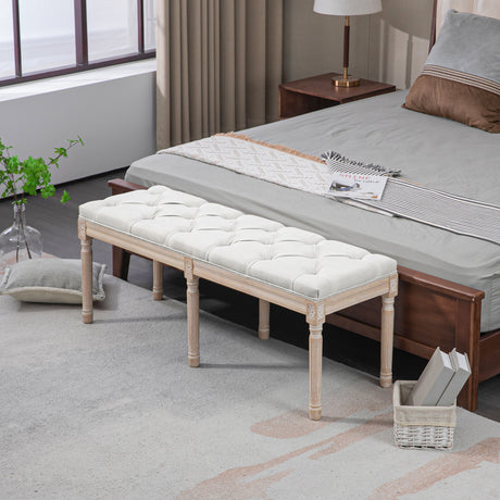 easycomfort easycomfort panca fondoletto imbottita stile vintage in tessuto e gambe in legno 117x40x48 cm crema