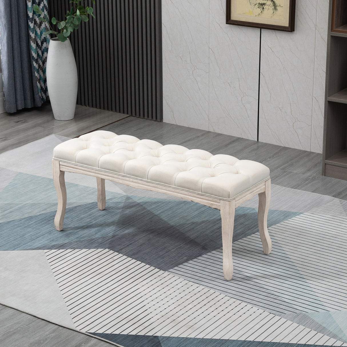 easycomfort easycomfort panca fondoletto vintage con seduta imbottita in tessuto e gambe in legno 110x40x48cm beige
