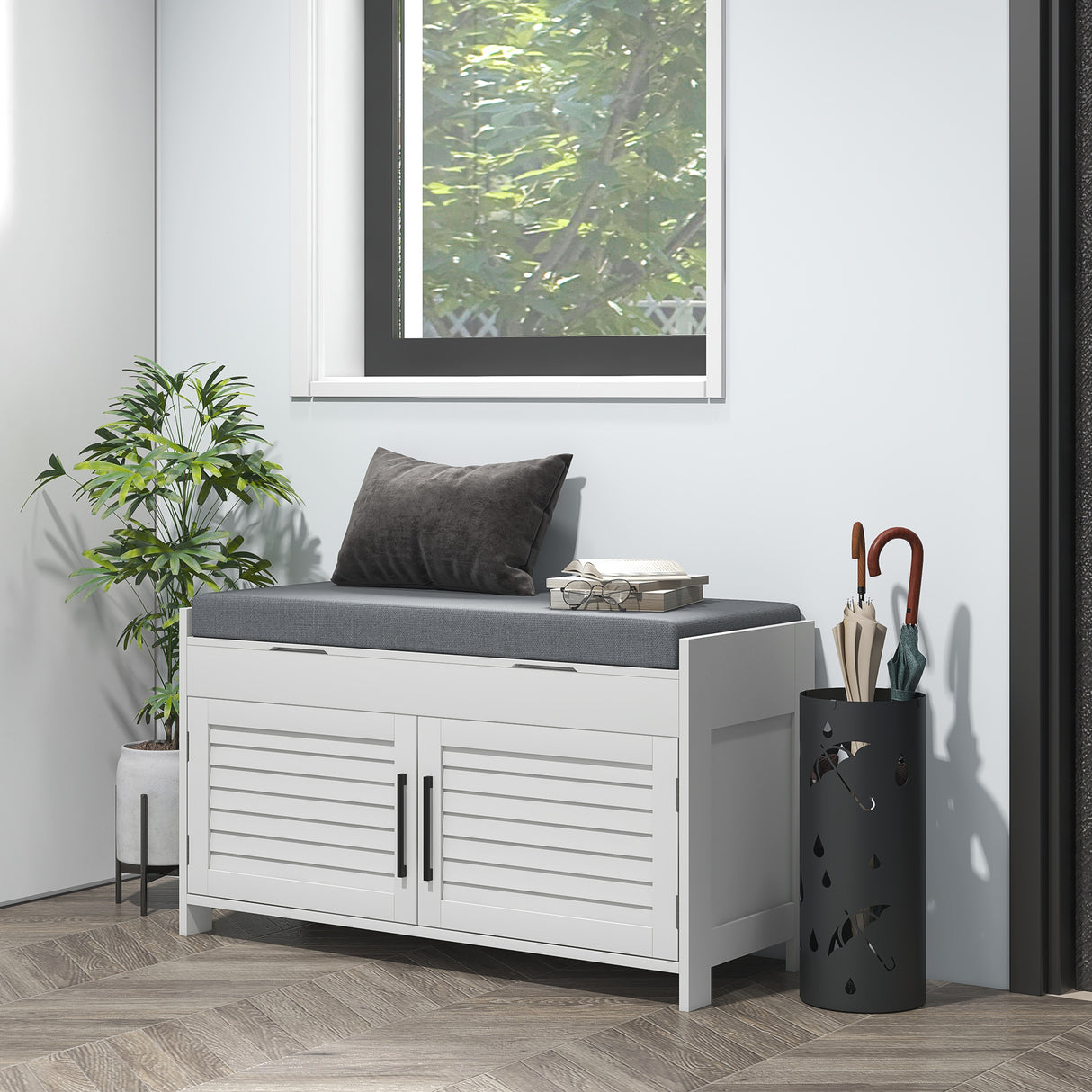 easycomfort easycomfort panca scarpiera con ripiano interno regolabile su 3 livelli in mdf e simil lino 90x36x50 cm bianco e grigio