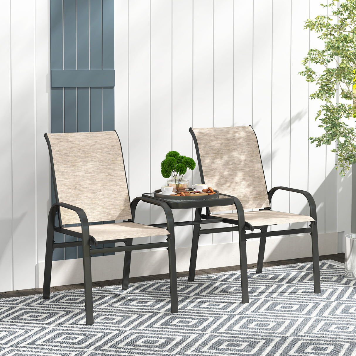 easycomfort easycomfort panchina 2 posti da giardino con braccioli schienale alto e tavolino basso centrale in vetro marrone e nero