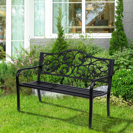 easycomfort easycomfort panchina da giardino 2 posti con schienale decorato in ghisa e metallo 127x60x89cm nero