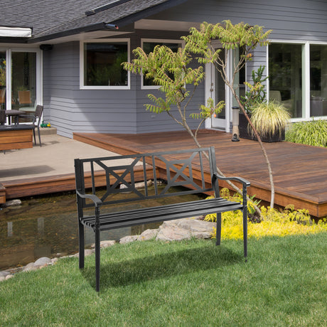 easycomfort easycomfort panchina da giardino in acciaio a 2 posti con schienale alto e braccioli 128x62 5x81 5 cm nero