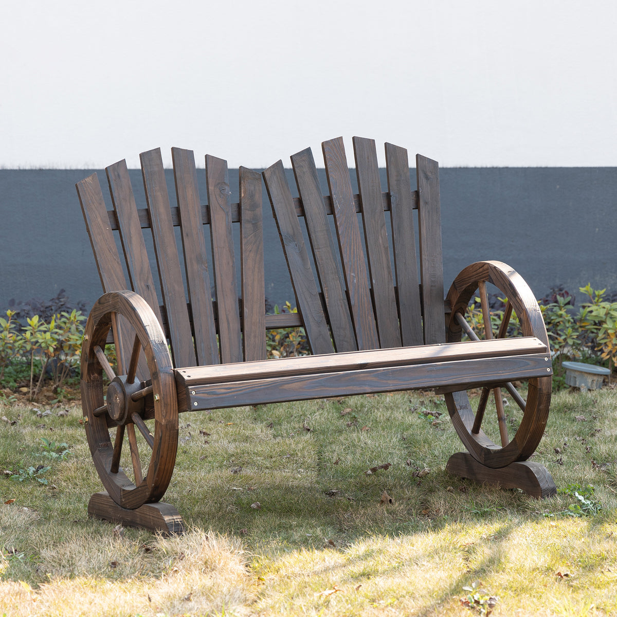 easycomfort easycomfort panchina da giardino in legno stile country con braccioli a ruota 108x66x95cm colore legno