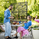 easycomfort easycomfort paravento da esterno decorativo in acciaio traforato con design a foglie 122x198cm nero