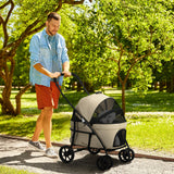 easycomfort easycomfort passeggino per cani taglia piccola con tettuccio regolabile e 2 guinzagli 81x68x98 5 cm nero e khaki