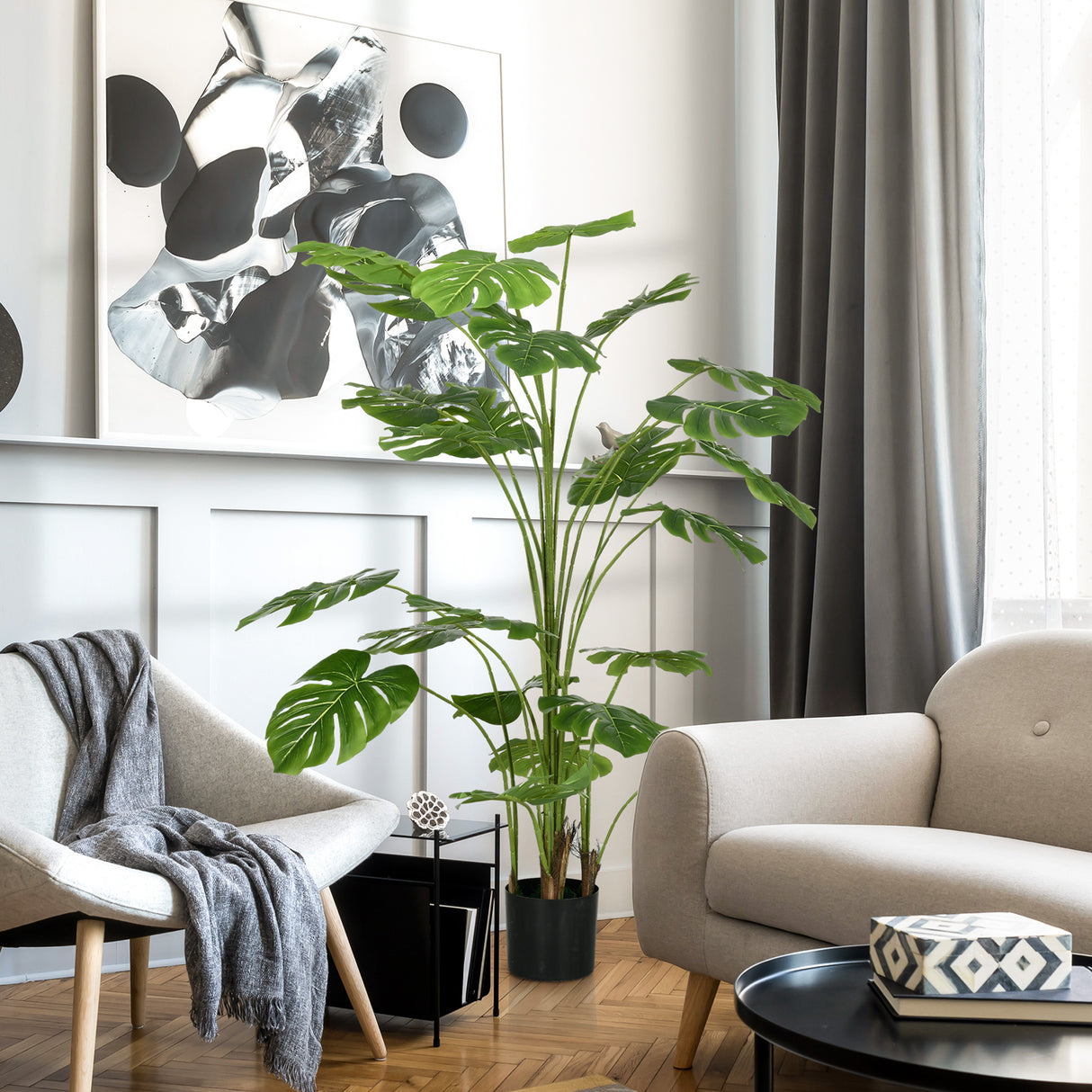 easycomfort easycomfort pianta artificiale monstera alta 180cm per interno ed esterno con vaso incluso