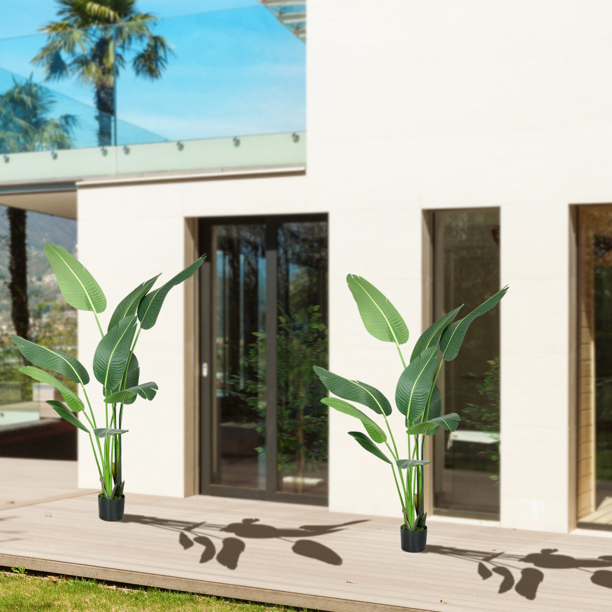 easycomfort easycomfort pianta artificiale palma del viaggiatore alta 150cm per interno ed esterno con vaso incluso
