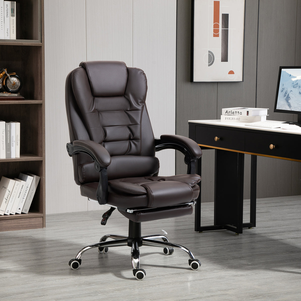 easycomfort easycomfort poltrona da ufficio reclinabile in stile presidenziale con poggiapiedi 64 5x69x109 117 cm color caffe
