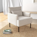 easycomfort easycomfort poltrona moderna darredo con cuscino extra in tessuto effetto lino e acciaio 73x81x82 cm bianco crema