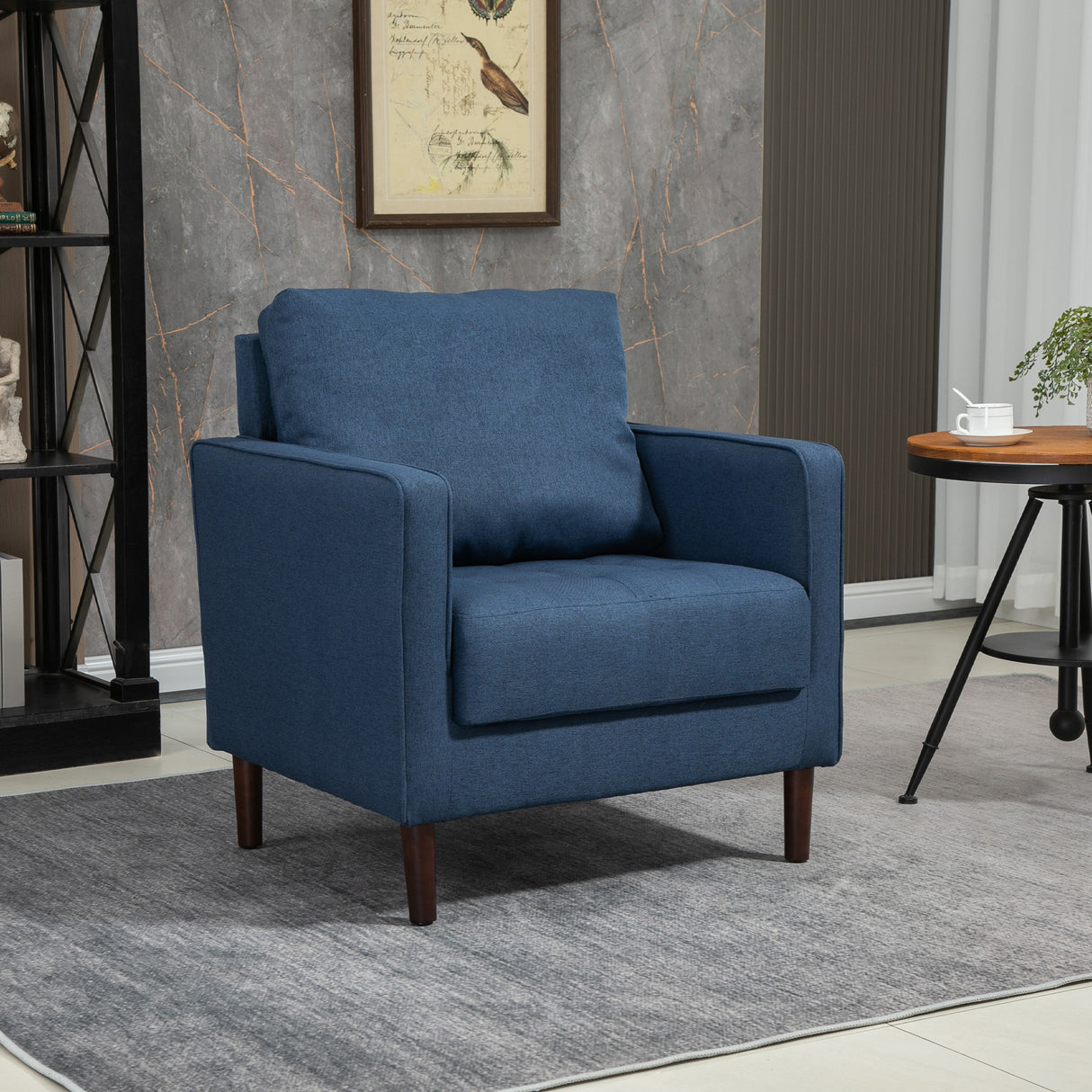 easycomfort easycomfort poltrona moderna in tessuto effetto lino struttura in legno e imbottitura spessa 76x70x87cm blu