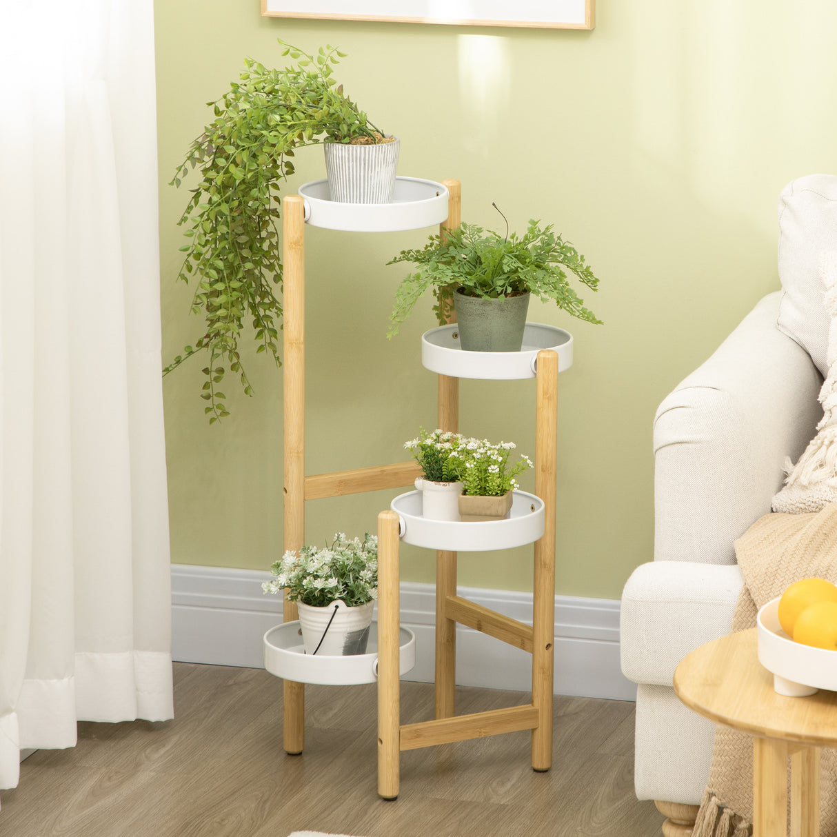 easycomfort easycomfort porta piante da interno ed esterno 4 ripiani a vassoio e struttura in bambu 28x28x80 cm bianco