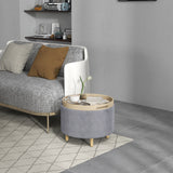 easycomfort easycomfort pouf contenitore vellutato da 120 kg max con vassoio a ribalta in mdf e rovere 56x56x42 cm grigio