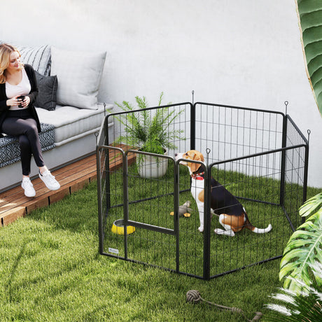 easycomfort easycomfort recinto per cani a 6 pannelli modulabili pieghevole con porta in acciaio altezza 80 cm nero