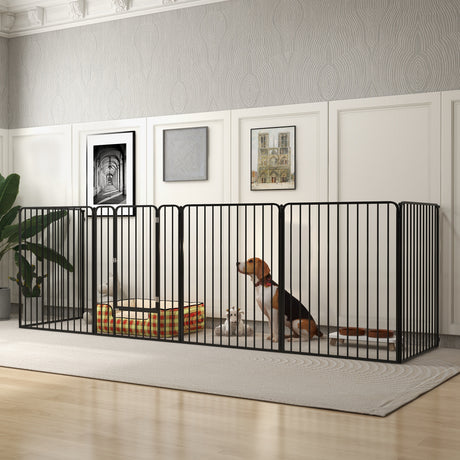 easycomfort easycomfort recinto per cani grandi a 6 pannelli modulabili in acciaio 164x83x100 cm nero