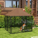 easycomfort easycomfort recinto per cani in metallo e tessuto oxford con porticina per ciotole 141x141x151 cm nero e marrone